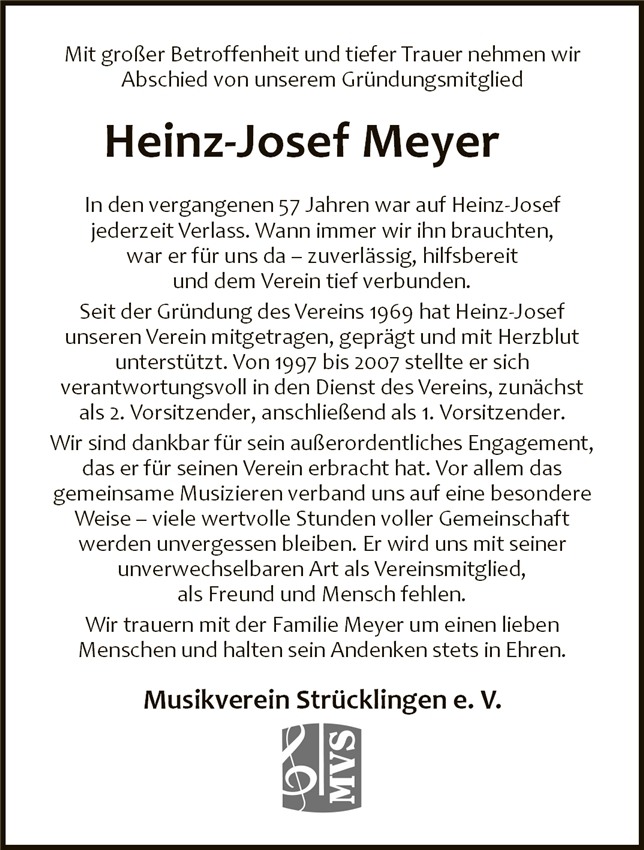 Nachruf auf Heinz-Josef Meyer Nachruf auf Heinz-Josef Meyer